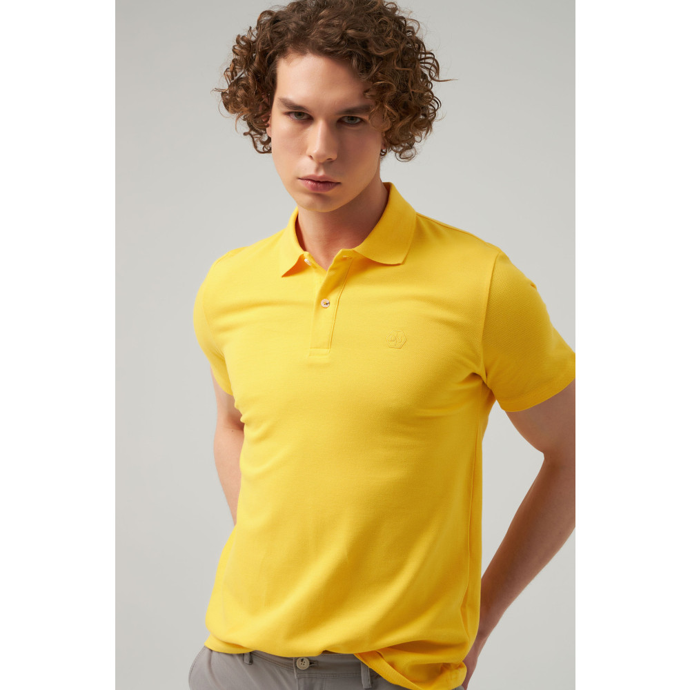 DS Damat Regular Fit Sarı Pike Dokulu %100 Pamuk Polo Yaka Nakışlı T-shirt XL Beden Erkek T-shirt Fiyatı