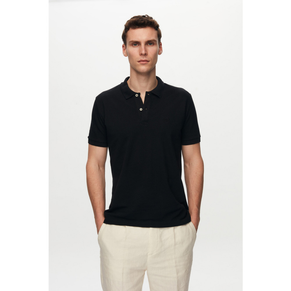 DS Damat Regular Fit Siyah Pike Dokulu %100 Pamuk Polo Yaka Nakışlı T-shirt M Beden Erkek T-shirt Fiyatı