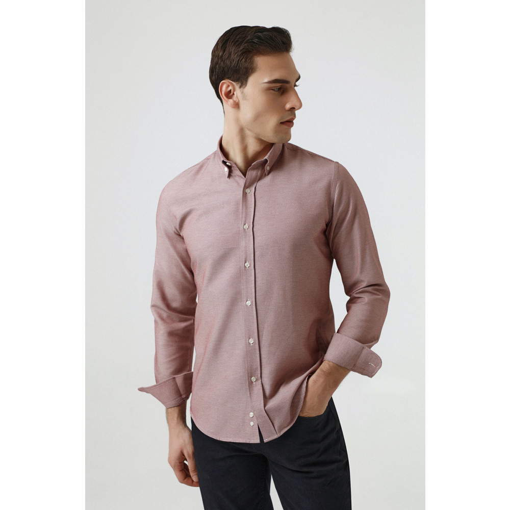 DS Damat Slim Fit Kırmızı Armürlü Gömlek M Beden Kadın Gömlek Fiyatı