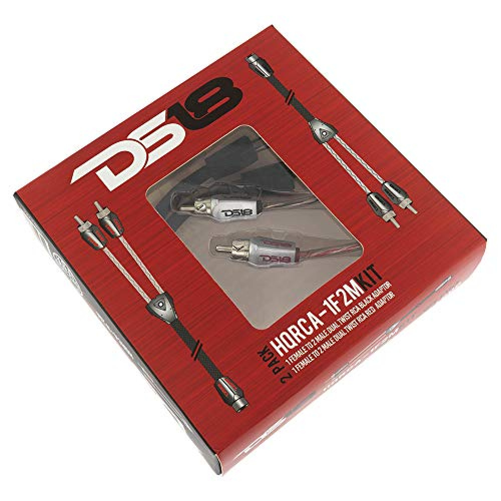 DS18 HQRCA-1F2MKIT RCA Y Adapter or Splitter - 2-Male to 1-Female RCA Connectors Extension Cord - Connect Subwoofer or Amplifier to TV, CD, DVD Player (Pack of 2 - Red & Black)