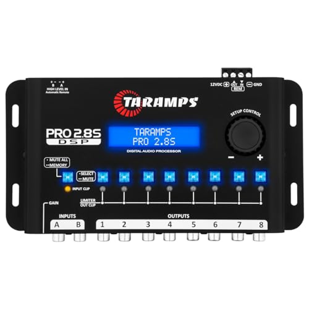 DSP Taramps Pro 2.8S Black Crossover Full Digital Signal Audio Processor and Equalizer with sequencer 15-Band Graphic Equalization 12 preset EQ 2-Channel in and 8-Channel Out