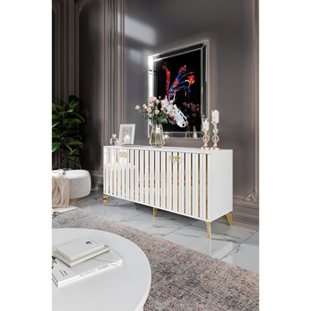 Dubai Konsol Mdf Mebran Kapak Beyaz Gold - 78 x 160 x 40 cm Konsol Mobilya Fiyatı