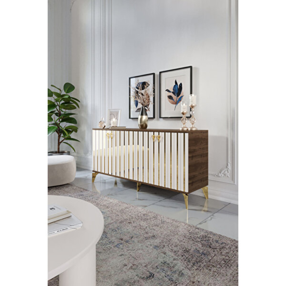Dubai Konsol Mdf Mebran Kapak Ekru Ceviz - 78 x 160 x 40 cm - Krem Rengi Konsol Mobilya Fiyatı