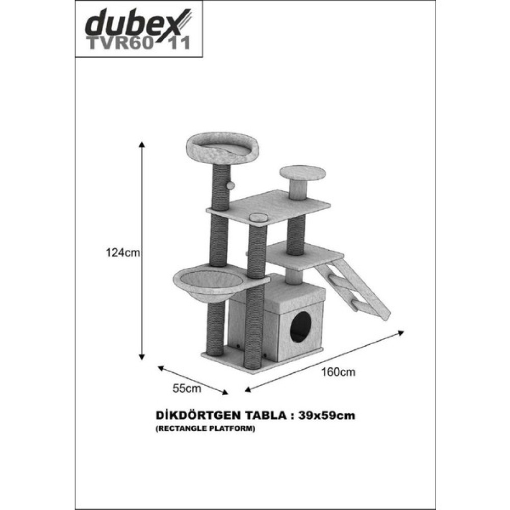 Dubex 55X160X124 cm Kedi Oyun Evi ve Tırmalama Platformu Gri Evcil Hayvan Ürünleri Fiyatı
