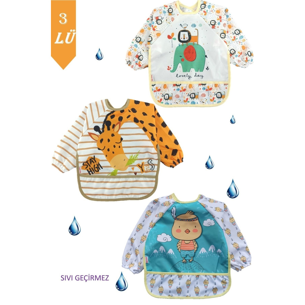dubi baby 3 Adet Sıvı Geçirmez Aslan Civciv Zürafa Desen Bebek Mama Önlüğü 0-3 Yaş Standart Beden Mama Önlüğü Fiyatı