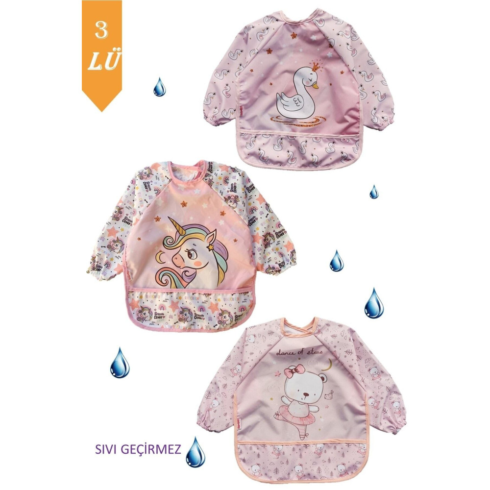 dubi baby 3 Adet Sıvı Geçirmez Unicor Kuğu Ayıcık Desen Bebek Mama Önlüğü 0-3 Yaş Standart Beden Mama Önlüğü Fiyatı