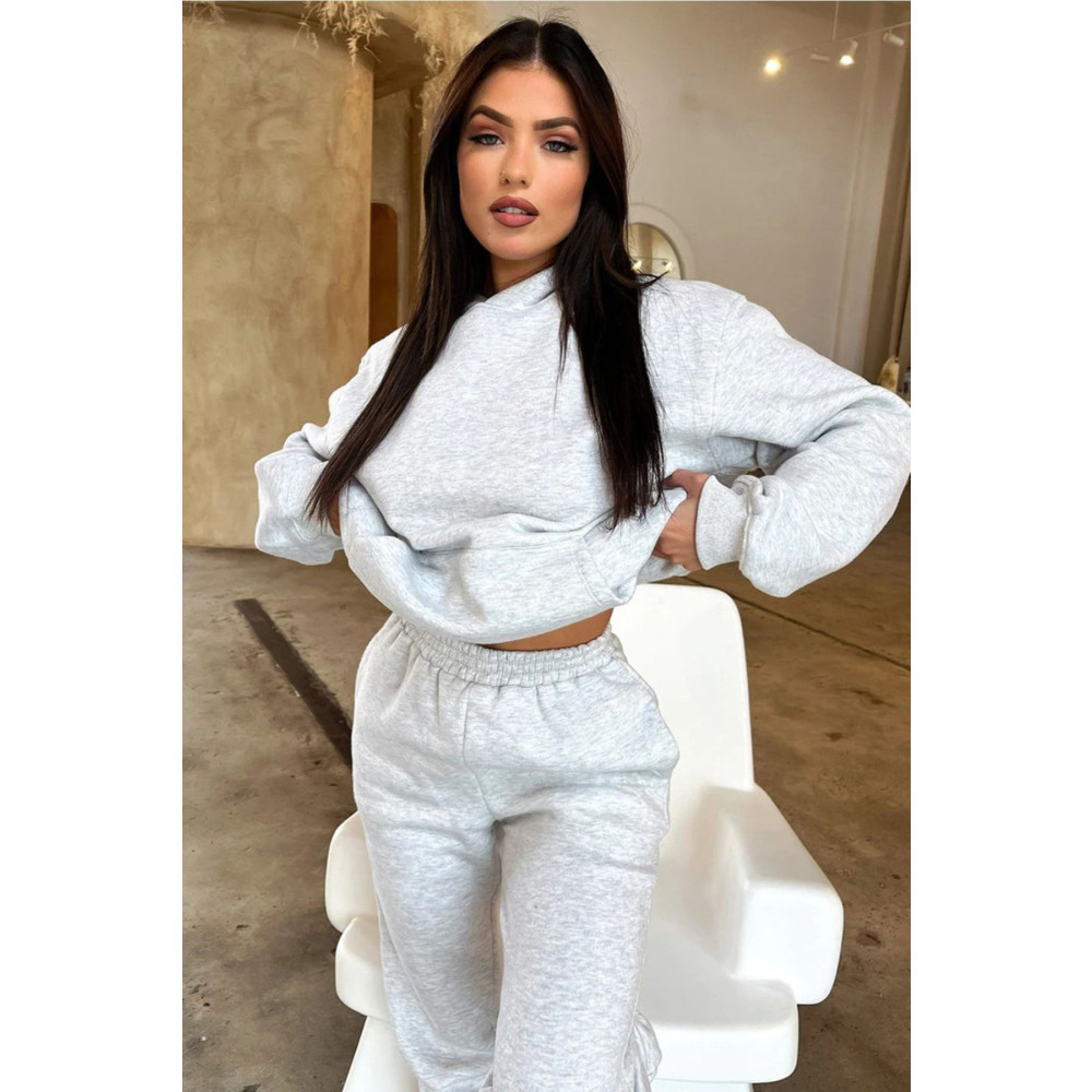 DUBU BUTİK Basic Düz Eşofman Takımı Sweatshirt Jogger - Gri Oversize Şardonlu Kapüşonlu M Beden Kadın Eşofman Fiyatı