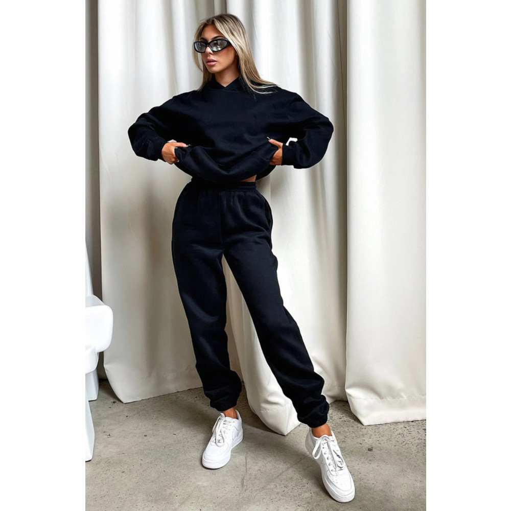 DUBU BUTİK Basic Düz Eşofman Takımı Sweatshirt Jogger - Siyah Oversize Şardonlu Kapüşonlu S Beden Kadın Eşofman Fiyatı