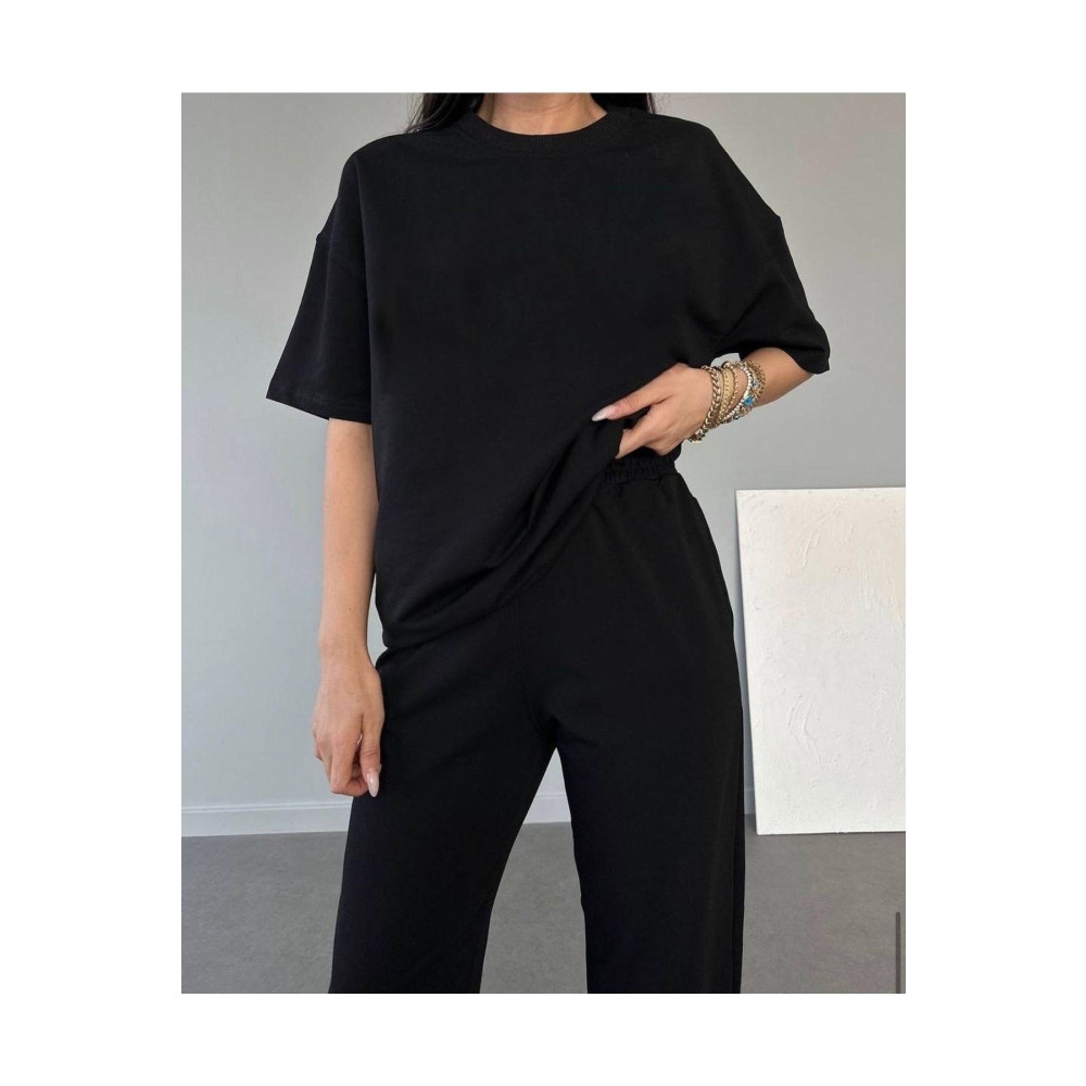 DUBU BUTİK Basic T-shirt Eşofman Altı Jogger - Siyah Düz Alt Üst Eşofman Takımı Oversize Bisiklet Yaka L Beden Kadın Eşofman Fiyatı