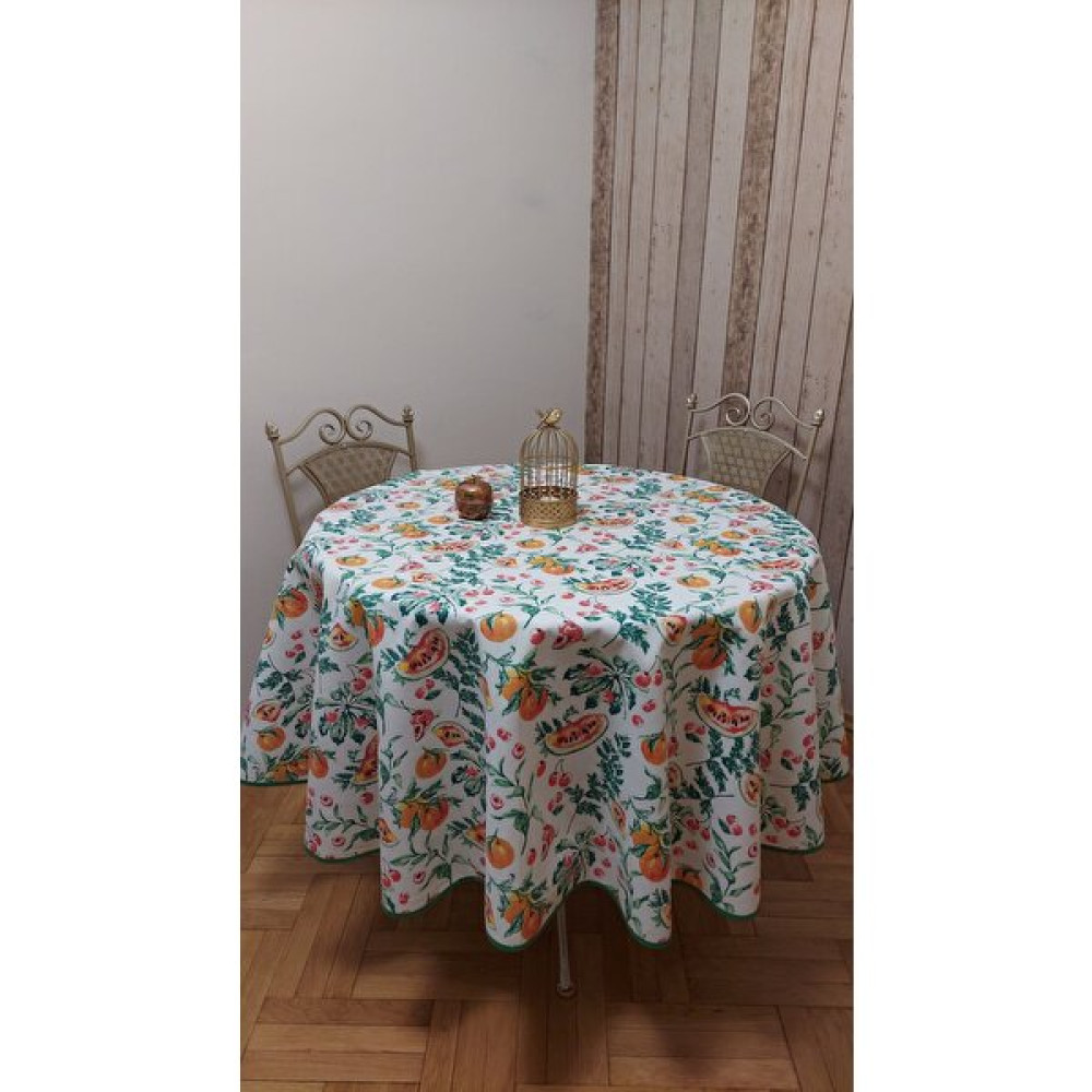 Duck (Leke Itici ,leke Tutmaz) Kumaş,yuvarlak Yemek Masası Örtüsü - 180 x 180 cm - Beyaz - Yeşil Masa Örtüsü Fiyatı
