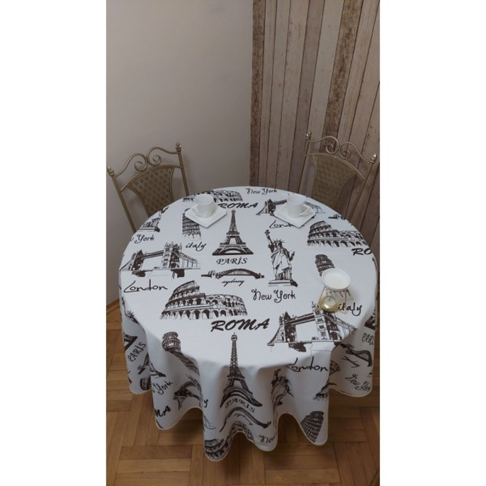 Duck (Sıvı Itici ,leke Tutmaz) Kumaş,yuvarlak Yemek Masası Örtüsü - Beyaz - Açık Kahverengi - 180 x 180 cm Masa Örtüsü Fiyatı