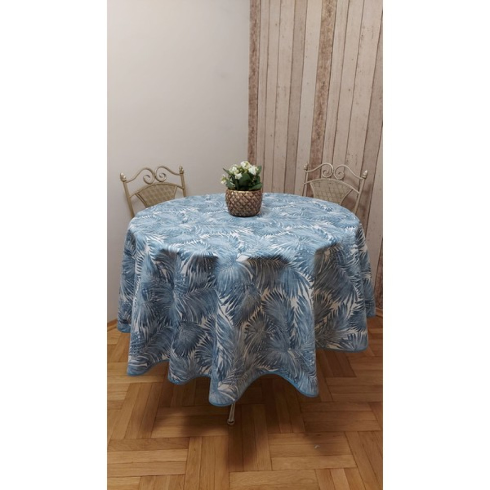 Duck (Sıvı Itici ,leke Tutmaz) Kumaş,yuvarlak, Yemek Masası Örtüsü - Beyaz - Açık Mavi - 180 x 180 cm Masa Örtüsü Fiyatı