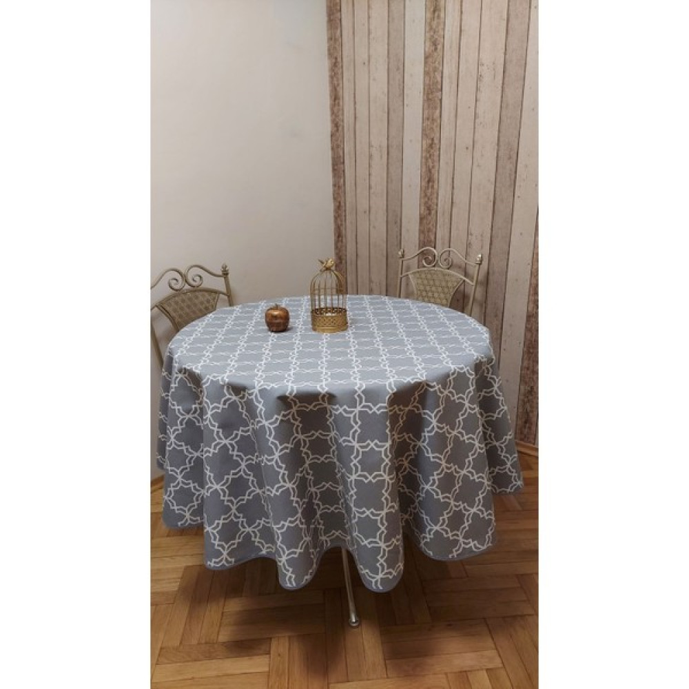 Duck (Sıvı Itici ,leke Tutmaz) Kumaş,yuvarlak, Yemek Masası Örtüsü - Beyaz - Gri - 180 x 180 cm Masa Örtüsü Fiyatı