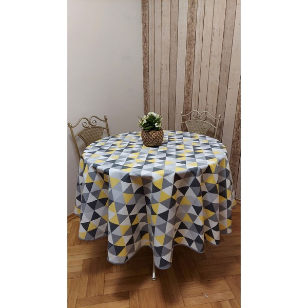 Duck (Sıvı Itici ,leke Tutmaz) Kumaş,yuvarlak Yemek Masası Örtüsü - Beyaz - Sarı - 180 x 180 cm Masa Örtüsü Fiyatı