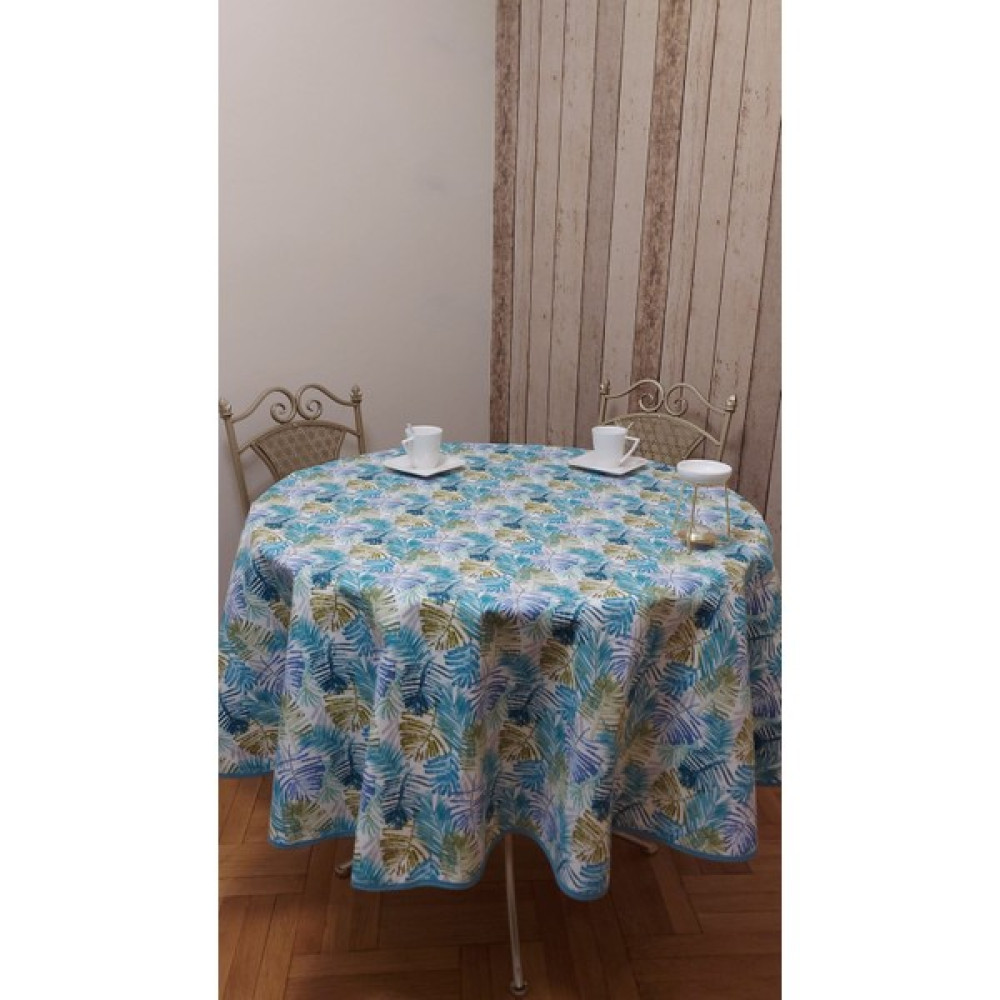 Duck (Sıvı Itici ,leke Tutmaz) Kumaş,yuvarlak, Yemek Masası Örtüsü - Lacivert - Yeşil - 180 x 180 cm Masa Örtüsü Fiyatı