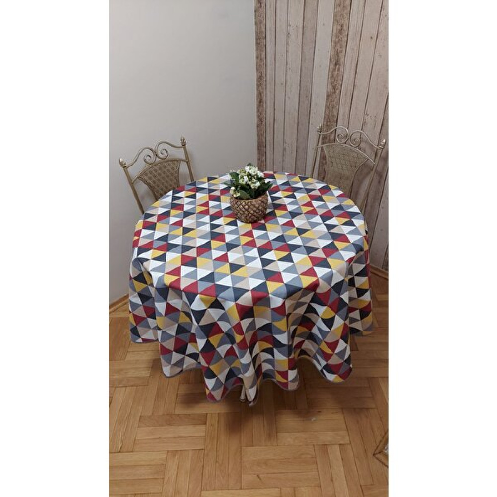 Duck (Sıvı Itici ,leke Tutmaz) Kumaş,yuvarlak Yemek Masası Örtüsü - Sarı - Kırmızı - 180 x 180 cm Masa Örtüsü Fiyatı