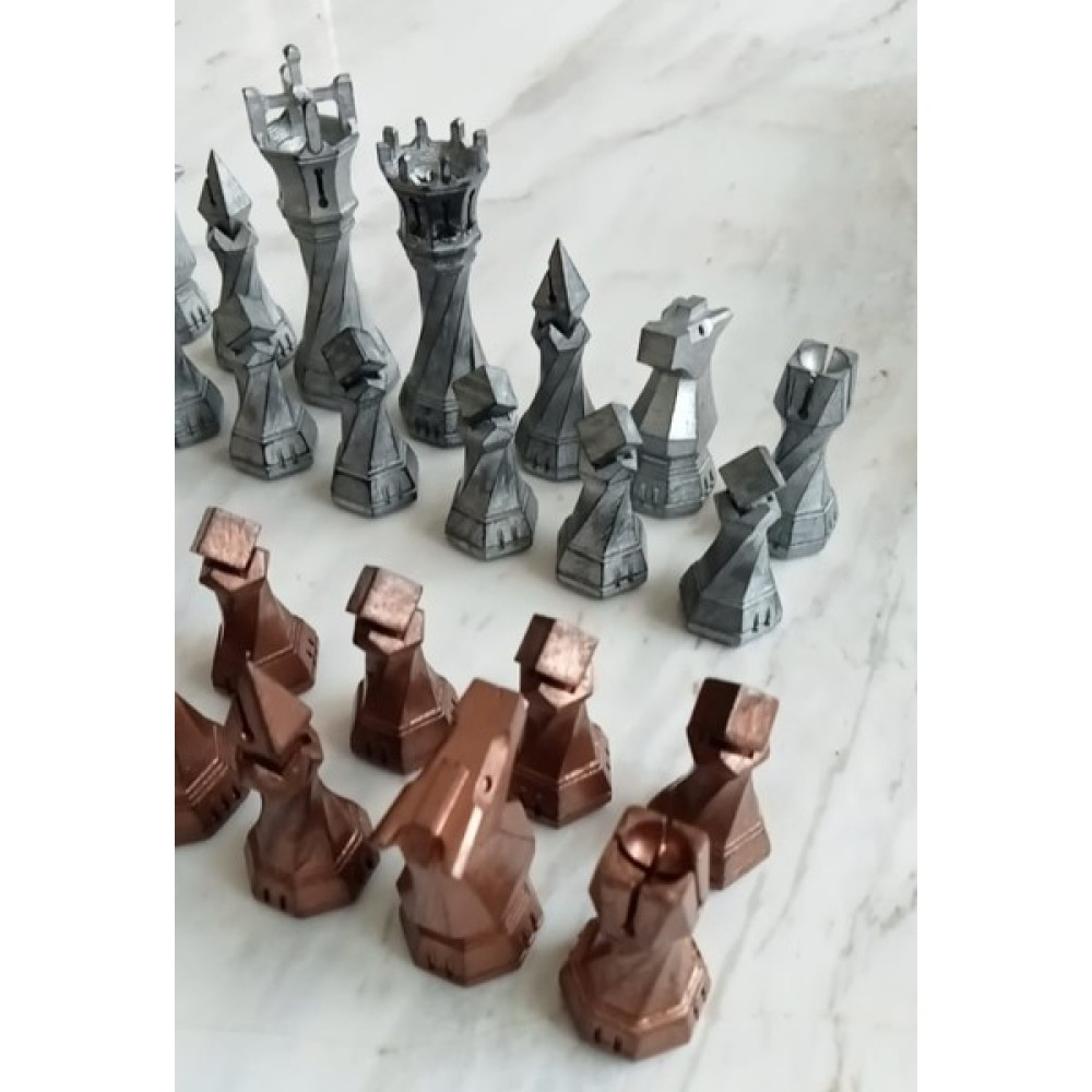 Duen Satranc Takımı Taşları Metalik Gri ve Eskitme Bronz Oyun Takımları Fiyatı