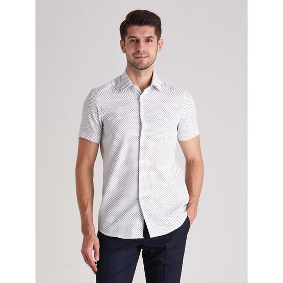 Dufy Beyaz Çi̇çek Desenli̇ Kısa Kol Slim Fit Erkek Gömlek