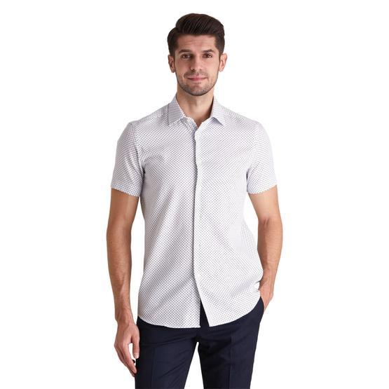 Dufy Beyaz Çi̇çek Desenli̇ Kısa Kol Slim Fit Erkek Gömlek