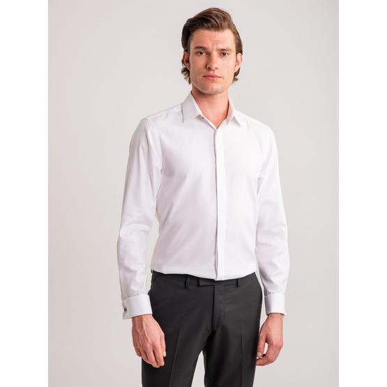 Dufy Beyaz Çi̇zgi̇li̇ Pamuklu Gi̇zli̇ Düğmeli̇ Klasi̇k Slim Fit Erkek Gömlek