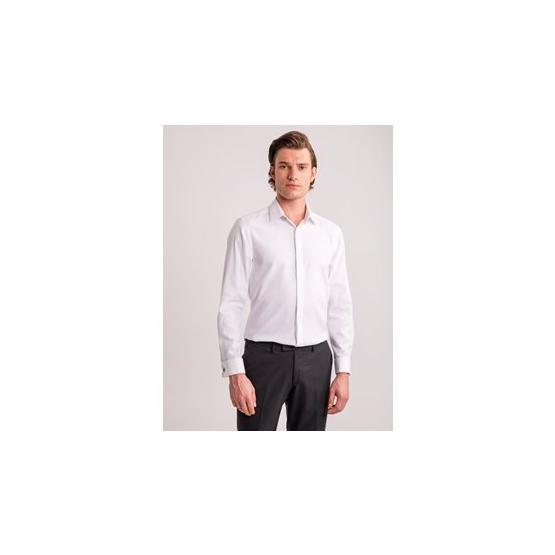Dufy Beyaz Çi̇zgi̇li̇ Pamuklu Gi̇zli̇ Düğmeli̇ Klasi̇k Slim Fit Erkek Gömlek