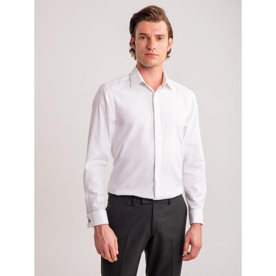 Dufy Beyaz Çi̇zgi̇li̇ Pamuklu Gi̇zli̇ Düğmeli̇ Klasi̇k Slim Fit Erkek Gömlek