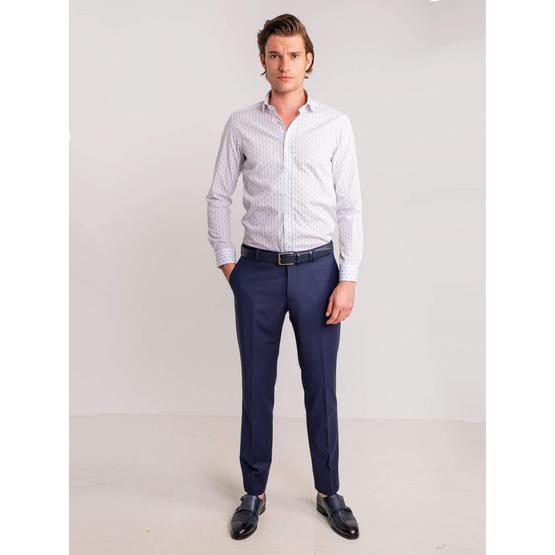 Dufy Beyaz Jakar Çi̇zgi̇li̇ Pamuklu Klasi̇k Slim Fit Erkek Gömlek