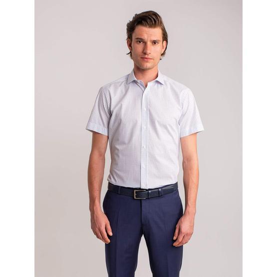 Dufy Beyaz Kareli̇ Pamuklu Kısa Kol Regular Fit Erkek Gömlek