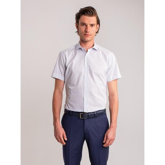 Dufy Beyaz Kareli̇ Pamuklu Kısa Kol Regular Fit Erkek Gömlek