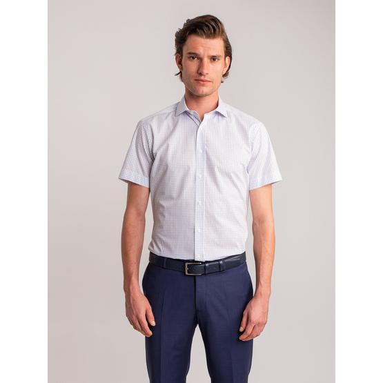 Dufy Beyaz Kareli̇ Pamuklu Kısa Kol Regular Fit Erkek Gömlek