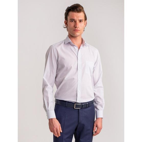 Dufy Beyaz Laci̇vert Çi̇zgi̇li̇ Pamuklu Regular Fit Erkek Gömlek