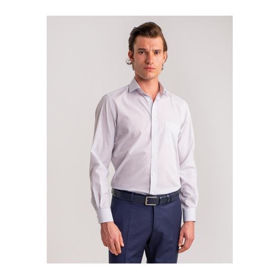 Dufy Beyaz Laci̇vert Çi̇zgi̇li̇ Pamuklu Regular Fit Erkek Gömlek
