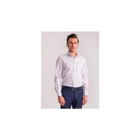 Dufy Beyaz Laci̇vert Çi̇zgi̇li̇ Pamuklu Regular Fit Erkek Gömlek