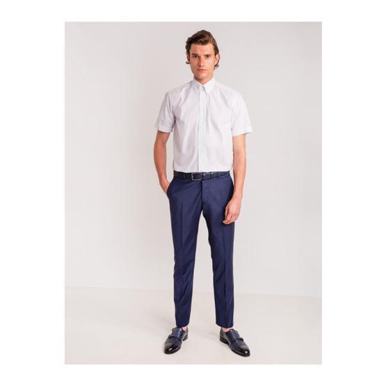 Dufy Beyaz Laci̇vert Çi̇zgi̇li̇ Pamuklu Regular Fit Erkek Gömlek