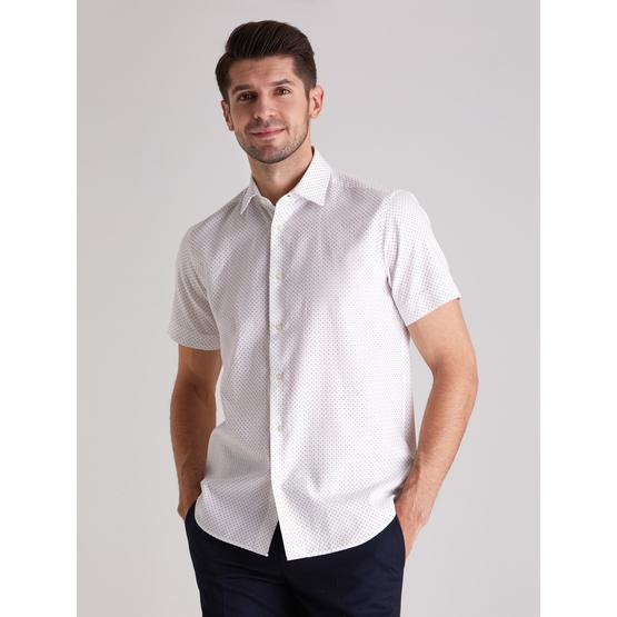 Dufy Beyaz Nokta Desenli̇ Kısa Kol Slim Fit Erkek Gömlek