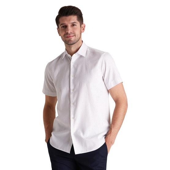Dufy Beyaz Nokta Desenli̇ Kısa Kol Slim Fit Erkek Gömlek