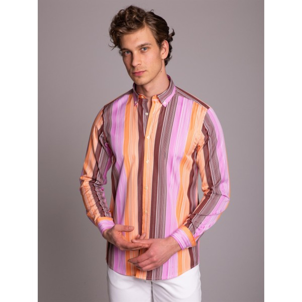 Dufy Kahve Turuncu Erkek Slim Fit Gömlek-DU4192011021 Erkek Gömlek Fiyatı