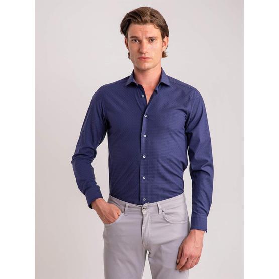Dufy Laci̇vert Armür Pamuklu Klasi̇k Ekstra Slim Fit Erkek Gömlek