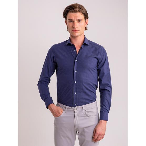 Dufy Laci̇vert Armür Pamuklu Klasi̇k Ekstra Slim Fit Erkek Gömlek