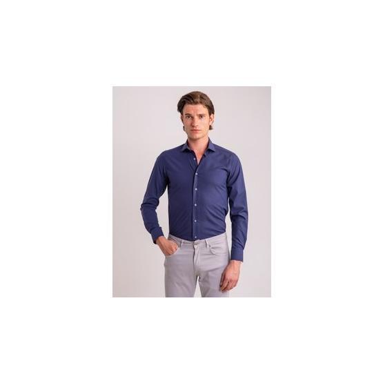 Dufy Laci̇vert Armür Pamuklu Klasi̇k Ekstra Slim Fit Erkek Gömlek