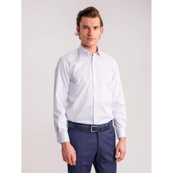 Dufy Mavı̇ Çı̇zgı̇lı̇ Pamuklu Klası̇k Regular Fit Erkek Gömlek