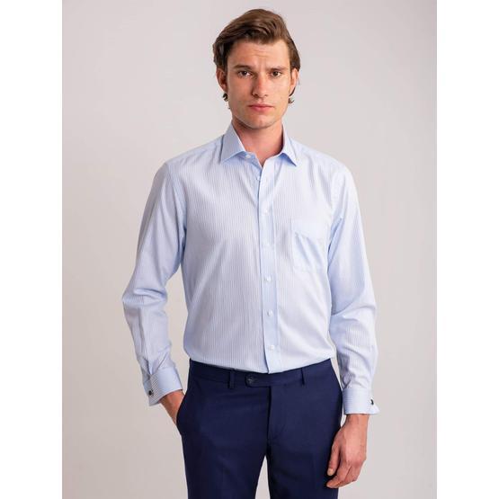 Dufy Mavı̇ Çı̇zgı̇lı̇ Pamuklu Klası̇k Regular Fit Erkek Gömlek