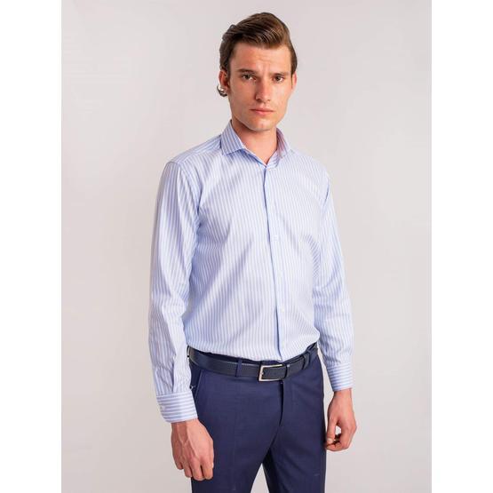 Dufy Mavı̇ Çı̇zgı̇lı̇ Pamuklu Klası̇k Regular Fit Erkek Gömlek