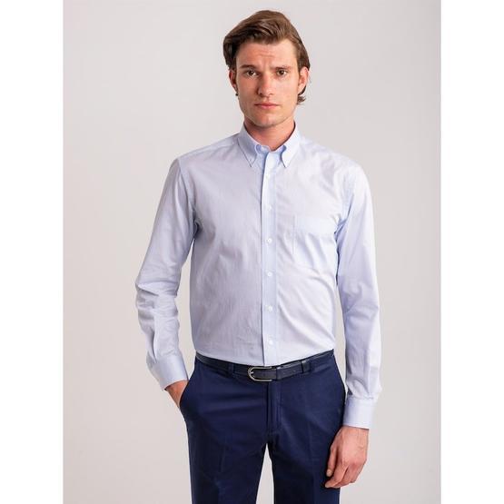 Dufy Mavı̇ Çı̇zgı̇lı̇ Pamuklu Klası̇k Regular Fit Erkek Gömlek