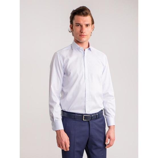 Dufy Mavı̇ Çı̇zgı̇lı̇ Pamuklu Klası̇k Regular Fit Erkek Gömlek