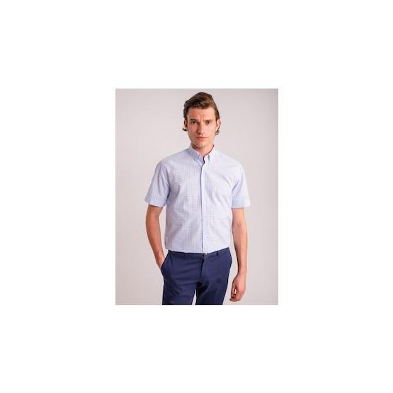 Dufy Mavı̇ Kare Desen Regular Fit Erkek Gömlek