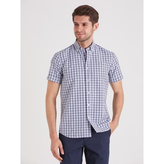 Dufy Mavı̇ Kare Desen Regular Fit Erkek Gömlek