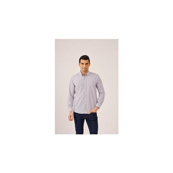 Dufy Mavı̇ Kare Desen Regular Fit Erkek Gömlek