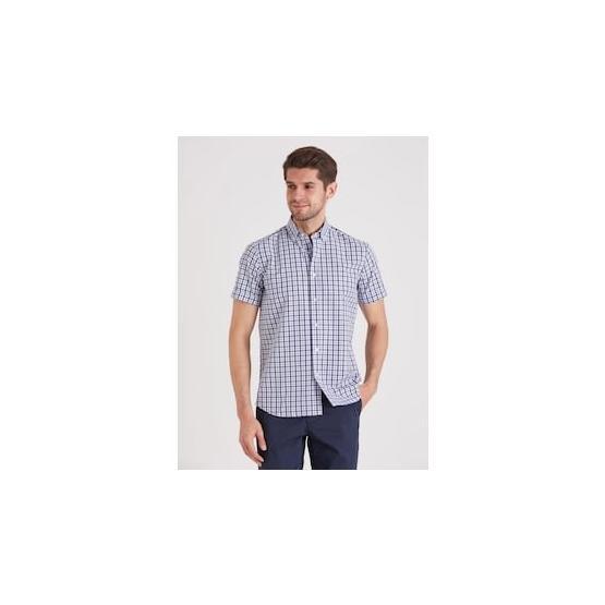 Dufy Mavı̇ Kare Desen Regular Fit Erkek Gömlek