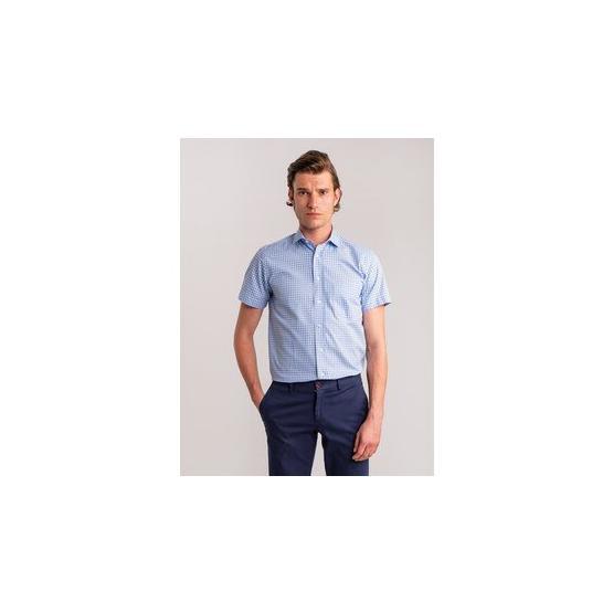 Dufy Mavı̇ Kare Desen Regular Fit Erkek Gömlek